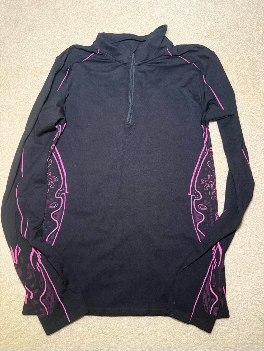 Long Sleeve Half-Zip Women’s Top in Black with Pink Accent